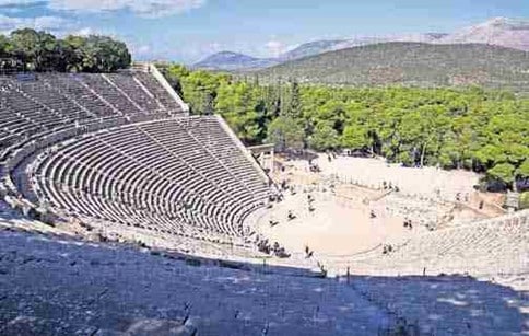 Overlooking the 4th century ampitheatre in the Sanctuary of Asklepios at Epidaurus.